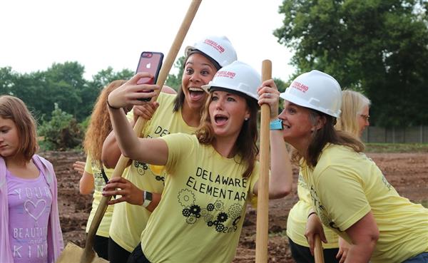 Teachers taking selfie at groundbreaking Teachers taking selfie at groundbreaking